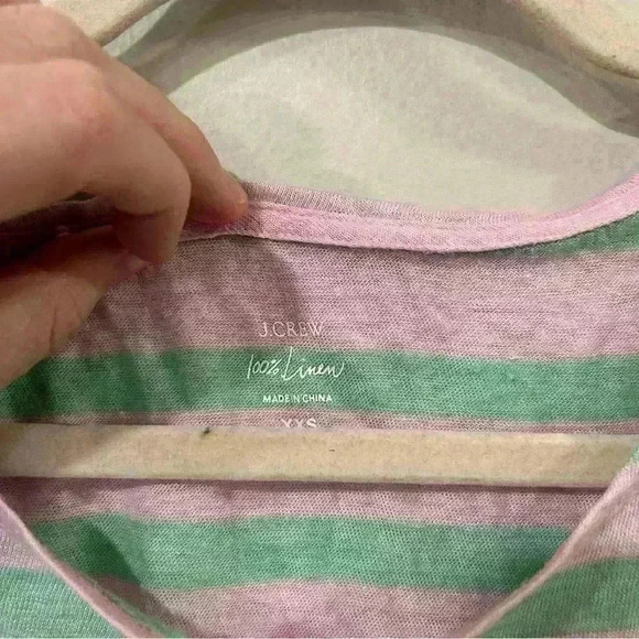 J. Crew Pink Green Striped 100% Linen T-Shirt - Picture 2 of 3